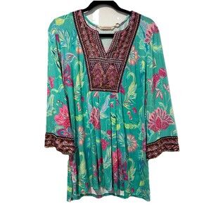 Soft Surroundings Samara Tunic Top Womens Medium Floral Embroidered Sequin Indie